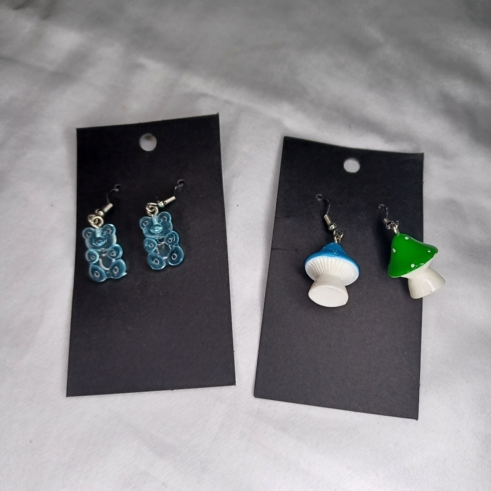 Handcrafted Blue bears and Green and blue  Earrings Set